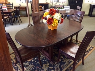 Oak Mission Trestle Table with Flowers